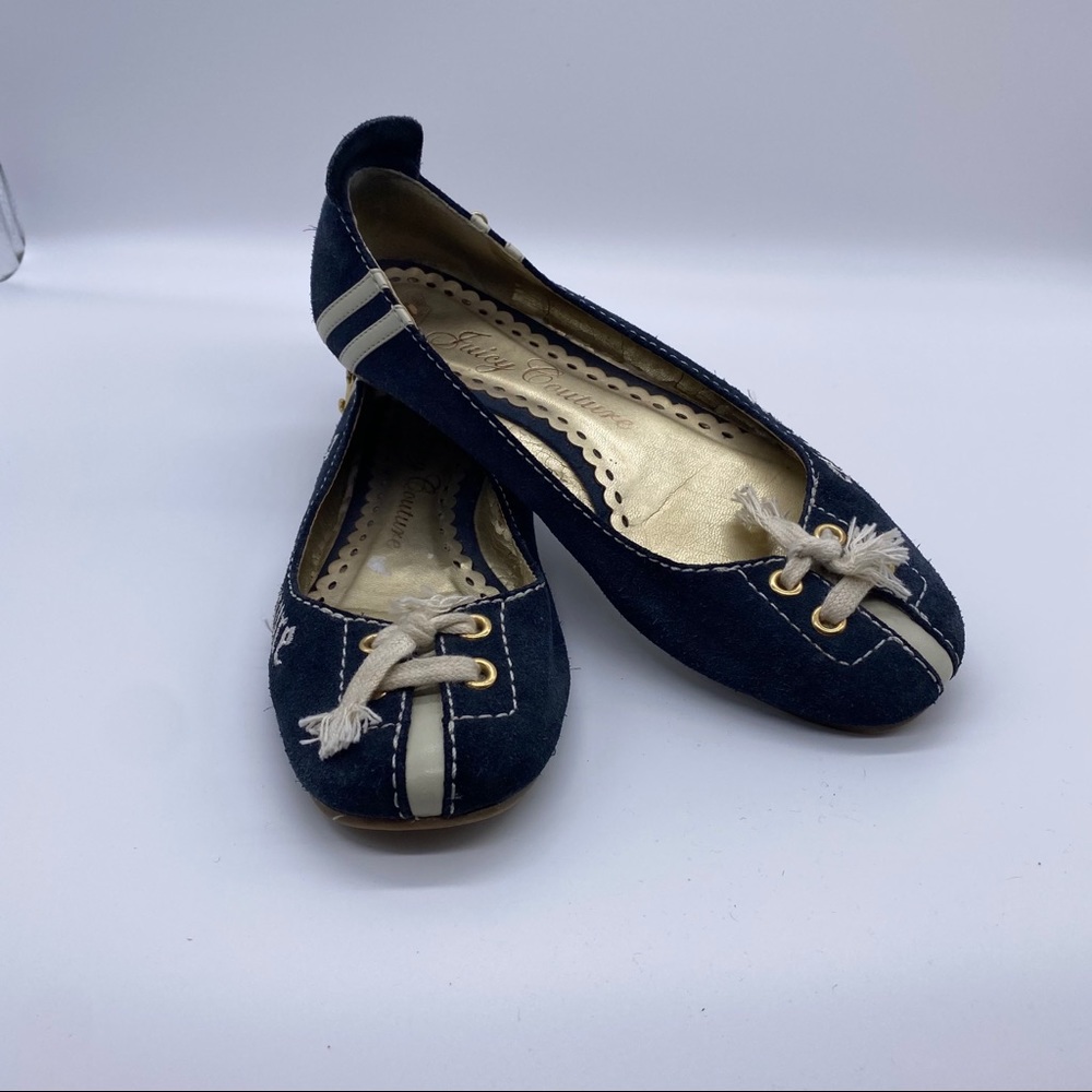 Juicy Couture Mara Navy Blue Suede Nautical Vibes Ballet Flats size 9